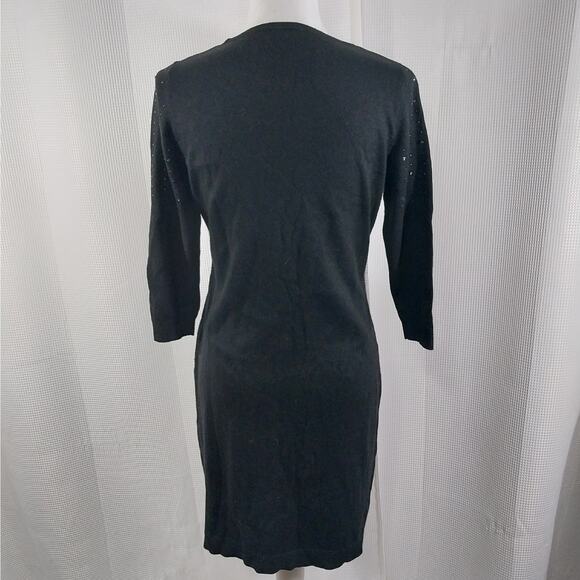 NWOT! ANN TAYLOR PETITE! LUXE BLACK & BLACK/SILVER RHINESTONE KNIT DRESS! SZ MP - Picture 6 of 11